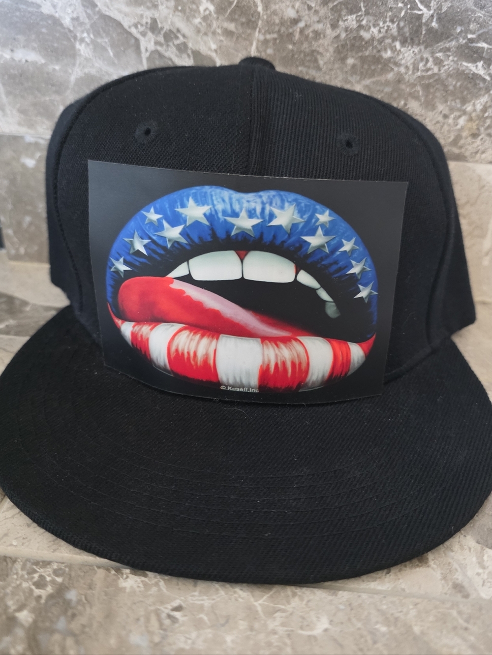 Light Up Snapback Hat with USA Flag Lip Graphic